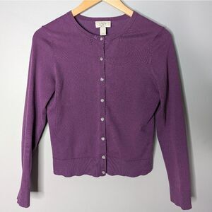 Vintage Ann Taylor Loft Purple Diamond Button Down Semi Cropped Cardigan Size SP